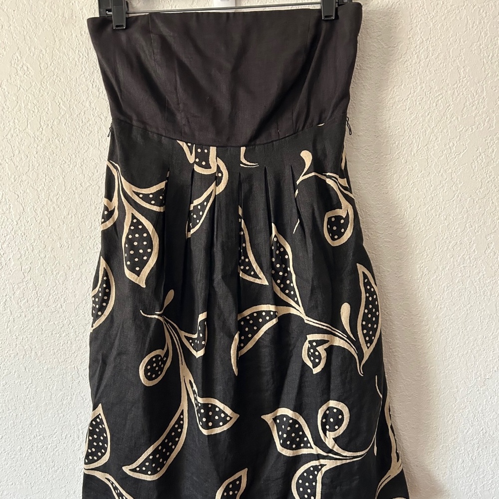 Maeve Women's Black+Beige Strapless Linen Dress - Size 6